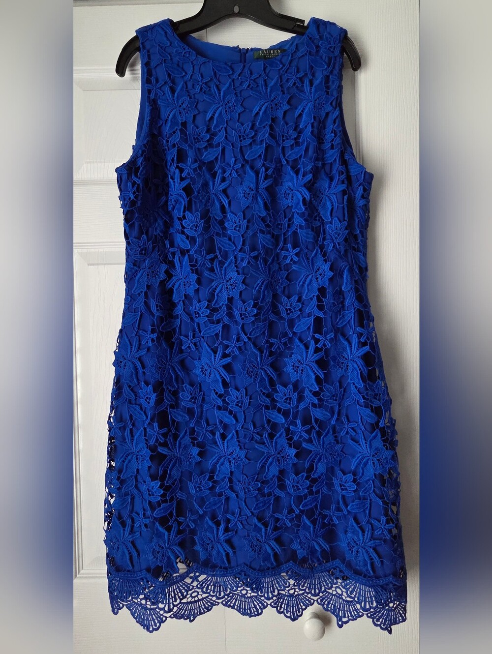 Lauren Ralph Lauren Royal Blue Floral Sleeveless Dress Size 16 - Picture 3 of 14